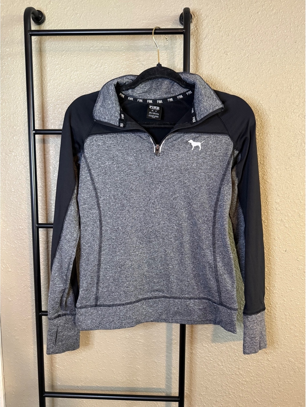 Victoria's Secret PINK Women's Gray and Black Half-Zip, Size XS